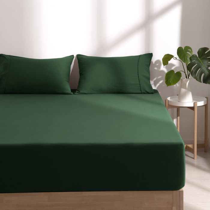 Dreamaker Superfine Washed Microfibre Combo Fitted Sheet Set Hunter Green King Single Bed