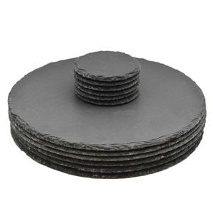 Argon Tableware Round Slate Placemats & Coasters - 12pc Kitchen Dining Table Mats Bar Drinks Coaster Protector Place Mats