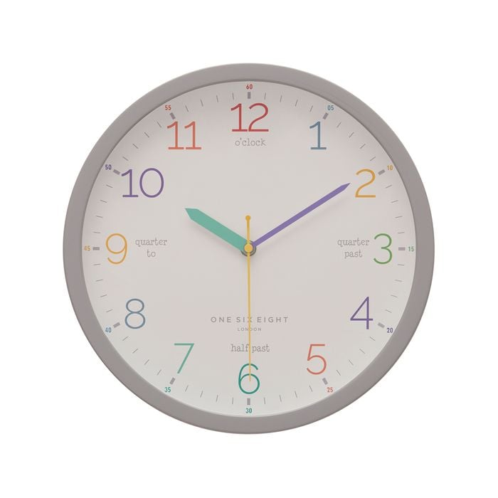 One Six Eight London  Learn The Time Grey 30cm Silent Wall Clock