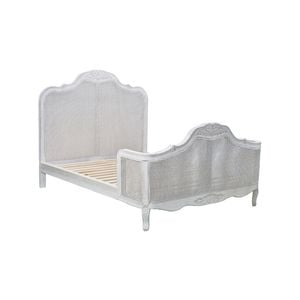 Alice King Size Bed Frame Rattan Timber Wood Mattress Base Distressed White