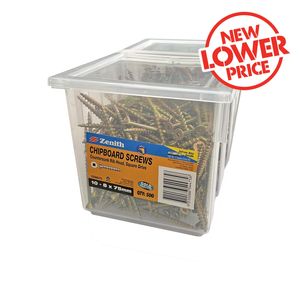 Zenith 10G x 75mm Gold Passivated Square Drive Chipboard Screw - 500 Pack