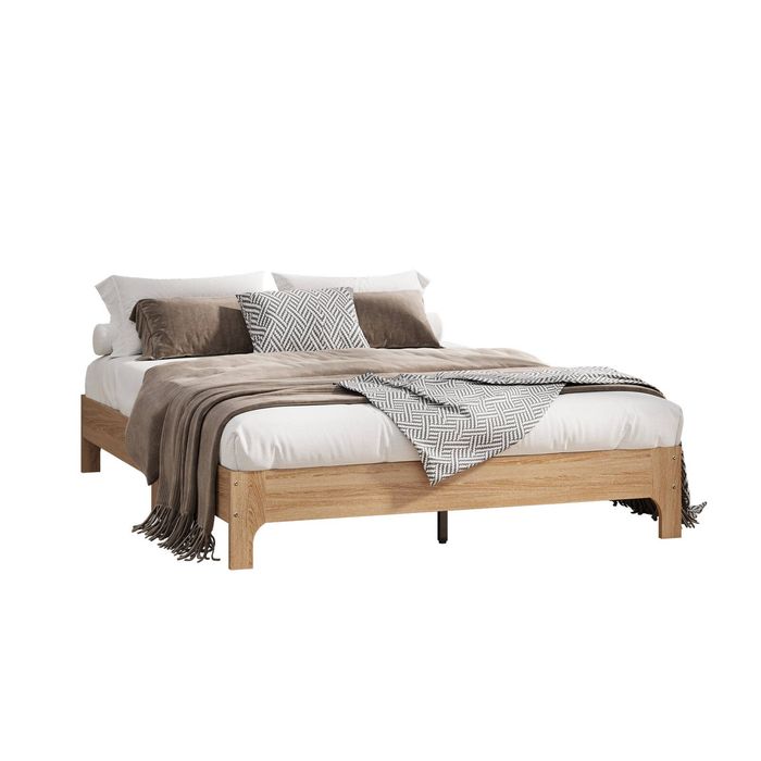 Oikiture Bed Frame Double Size Wooden Mattress Base Natural