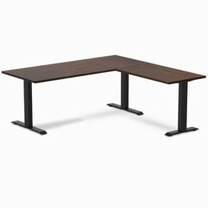 Desky Fixed Height Dark Walnut Rubberwood L-shape Office Desk 1800x1750mm Matte Black Frame
