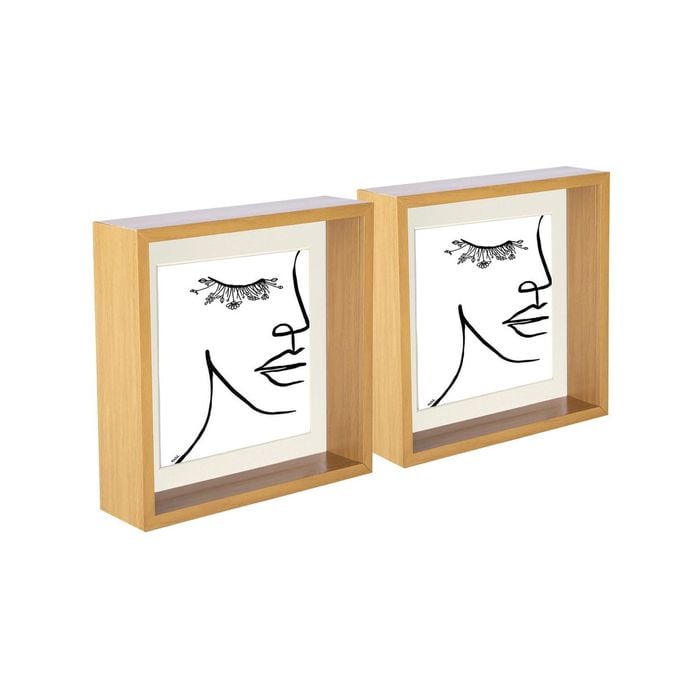 Nicola Spring 3D Deep Box Photo Frames - 8 x 8" with 6 x 6" Mount - Light Wood - Pack of 2