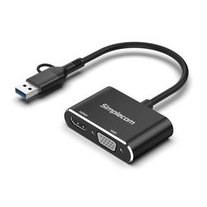 Simplecom DA326C USB 3.0 & USB-C Adapter – HDMI + VGA – Full HD 1080p Video Output