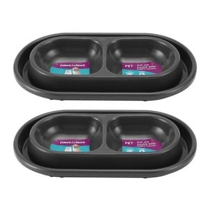 2PK Paws & Claws Anti-Ant Double Pet Dog Bowl 27x16x4cm Dark Grey