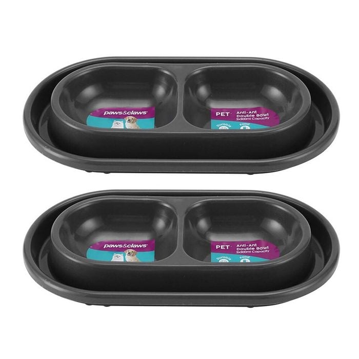 2PK Paws & Claws Anti-Ant Double Pet Dog Bowl 27x16x4cm Dark Grey