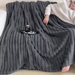 CottonMore Light weight soft corduroy thin blanket throw rug 180x200cm - Charcoal