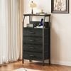 Advwin Bedside Table With Charging Station 4-drawer Fabric End Table With Storage Shelf Black
