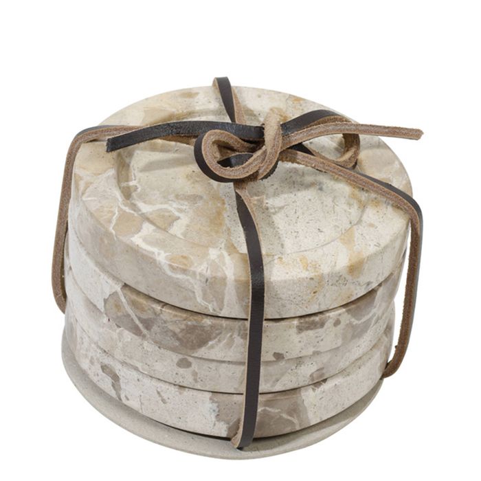 4pc Maine & Crawford Lilet 10cm Coaster Set w/ Edges Round - Beige Marble
