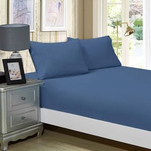 Fabric Fantastic 1000tc Ultra Soft King Size Bed Greyish Blue Fitted Sheet & 2 Pillowcases Set