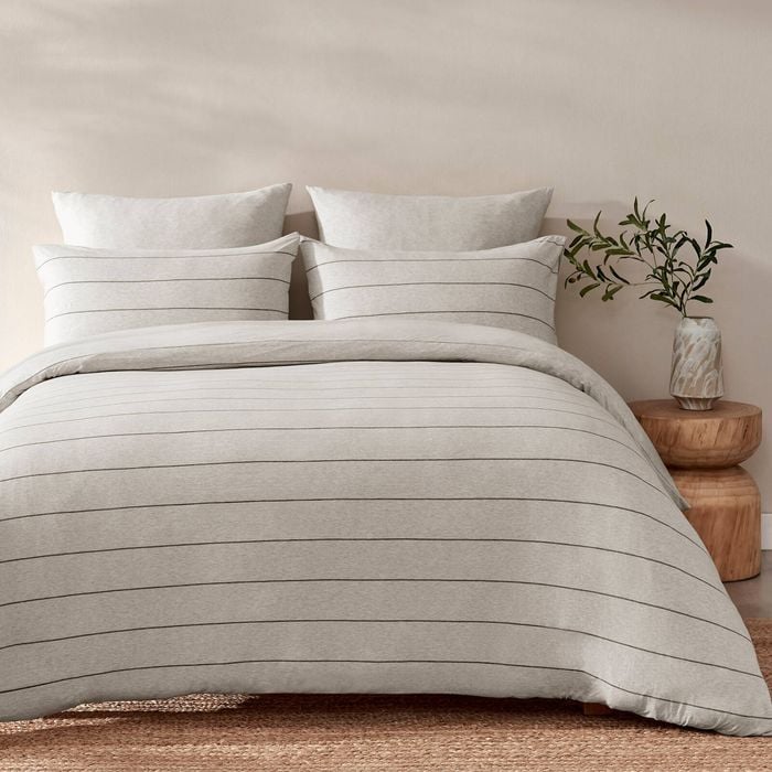Dreamaker Jersey Luxe 100% Cotton Reversible Quilt Cover Set Oatmeal Queen Bed