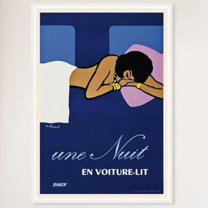 Galrie Vintage French National Railways Sleeper Car Travel Poster for Home Decor, White Frame, A1 60 x 84cm (23 x 33inch)