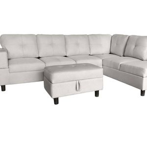Vega Sectional Sofa with Ottoman Linen - Beige