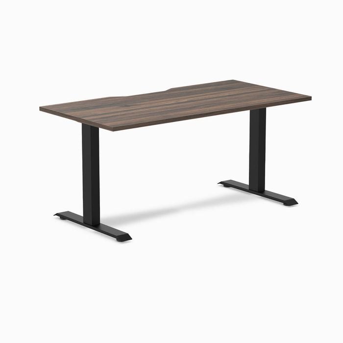 Desky Fixed Height Jarrah Legno Scalloped Melamine Desk 150x75cm Matte Black Leg