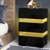 Artiss Bedside Table RGB LED 3 Drawers Gloss Black
