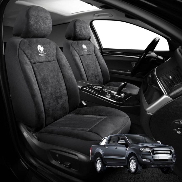 Australian Goose Edition Front Seat Covers for Ford Ranger 2015 - 2018 (PX2 Dual Cab Ute) - Suede, Universal Fit - Black