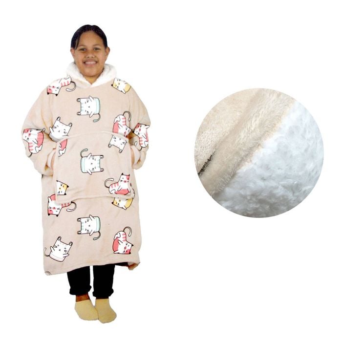 Bloomington Girls Comfy Warm Blanket Hoodie with Sherpa Fleece Reverse Kawaii Cat