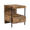 IHOMDEC Retro Metal Tube and Wood Side Table with Drawer Rustic Dark Brown