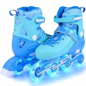 Costway 4-size Kid Roller Skates Inline Skating Shoes Lightup 9-14 Blue