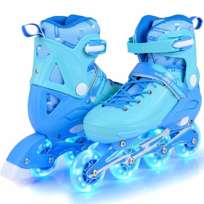 Costway 4-size Kid Roller Skates Inline Skating Shoes Lightup 9-14 Blue