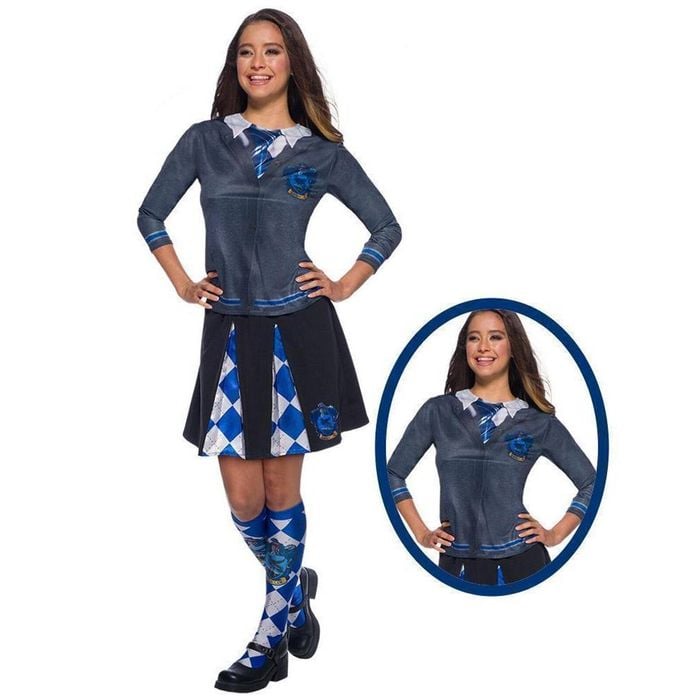 Harry Potter Ravenclaw Kids Halloween Costume Top with Printed Cardigan and House Emblem - Blue Colour, Medium