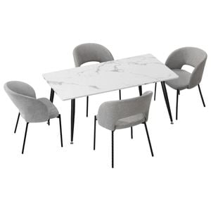 Oikiture 5PCS Dining sets 120cm Rectangle Table with Chairs Fabric Grey