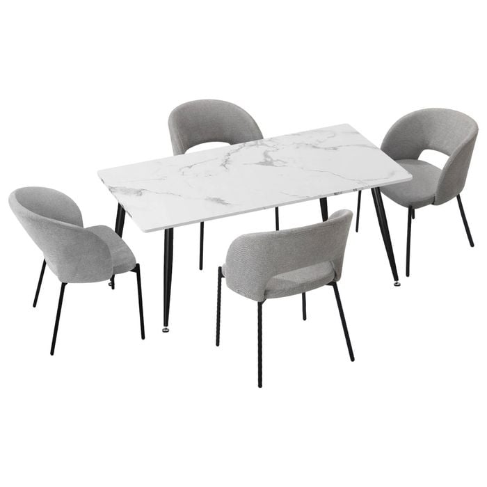 Oikiture 5PCS Dining sets 120cm Rectangle Table with Chairs Fabric Grey