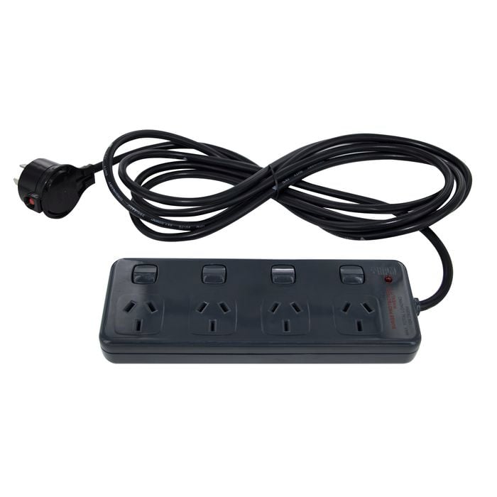 HPM Charcoal 4 Outlet Powerboard With Surge Protection