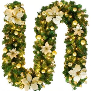 Catzon 9FT Pre-lit LED Christmas Garland Xmas Decoration Wreath-Gold