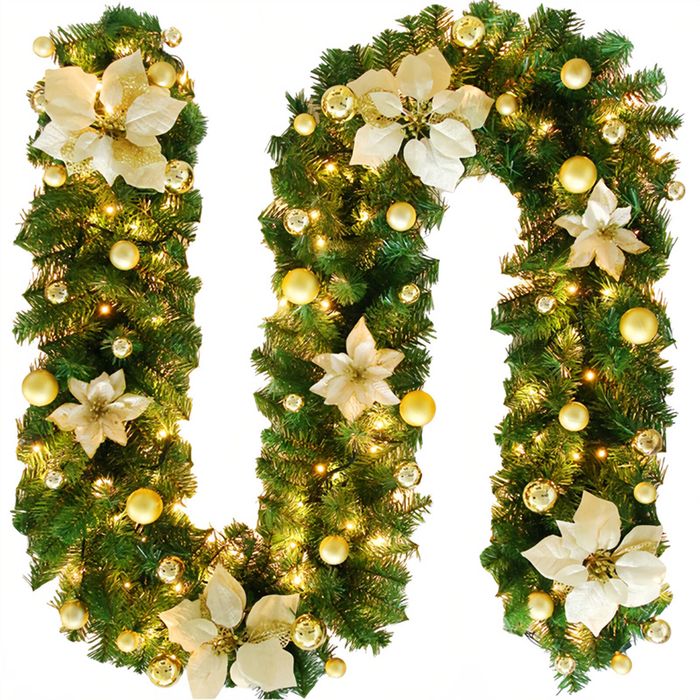 Catzon 9FT Pre-lit LED Christmas Garland Xmas Decoration Wreath-Gold