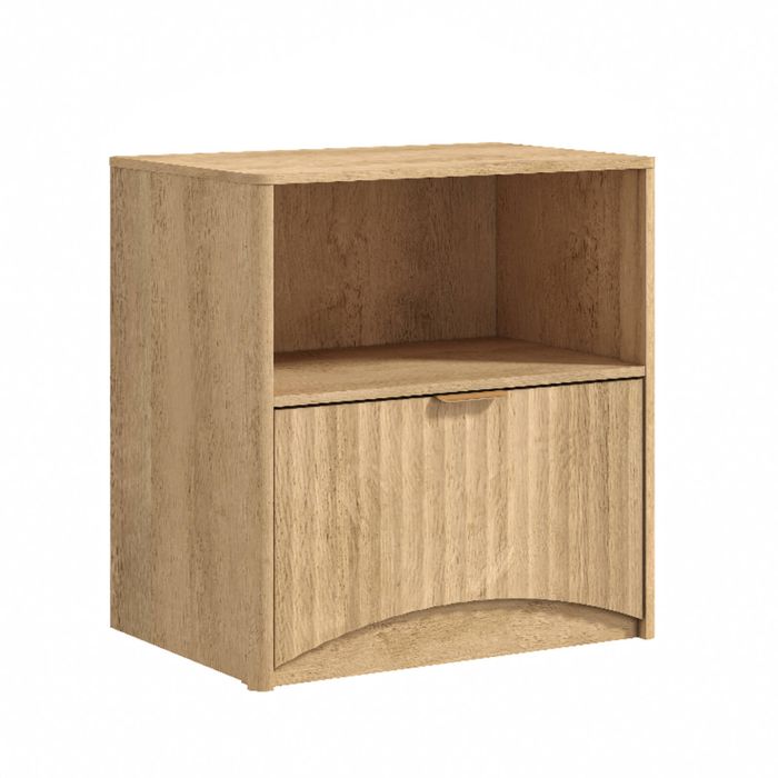 Cosmoliving Natural Oak Bedside Table with Curved Front Drawer & Open Display Shelf