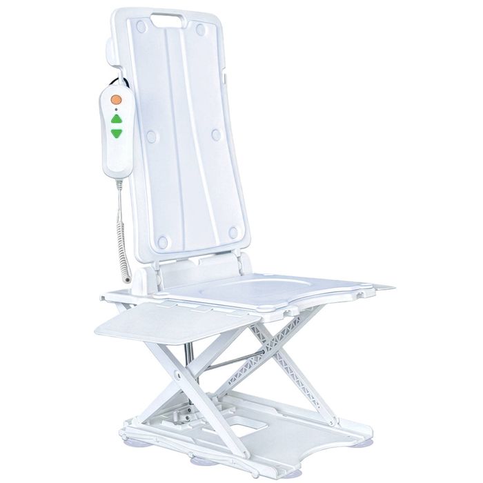 EQUIPMED Motorised Bath Lift Chair, Battery Operated Reclining Seat, Bathing & Fall Recovery Aid for Elderly & Disabled, White
