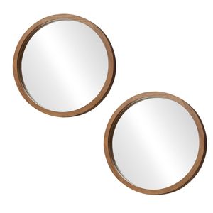 Oikiture Wall Mirrors Round Home Decor 60cm Walnut Set Of 2