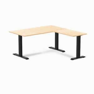 Desky Fixed Height Maple Hardwood L-shape Office Desk 1500x1550mm Matte Black Frame