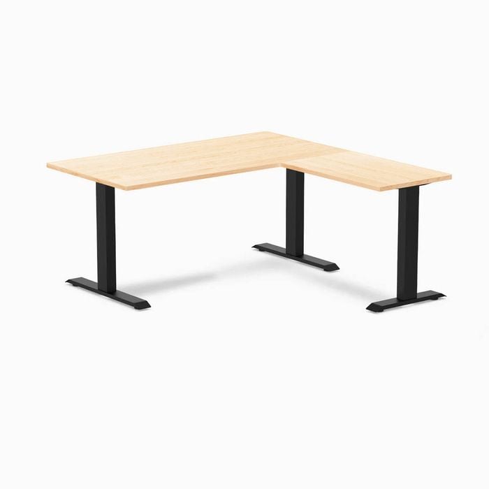 Desky Fixed Height Maple Hardwood L-shape Office Desk 1500x1550mm Matte Black Frame