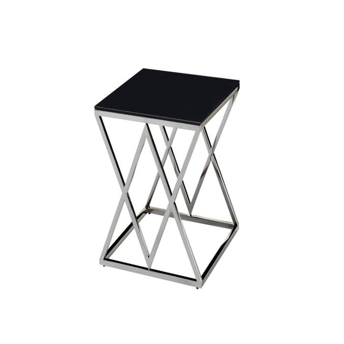 Elegant Collections Silver Black Glass Beverly Side Table
