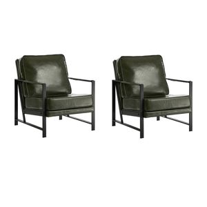 Oikiture 2x Lounge Armchair Sofa Chair Faux Leather Accent Armchairs Green