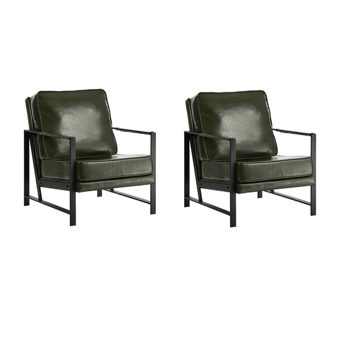 Oikiture 2x Lounge Armchair Sofa Chair Faux Leather Accent Armchairs Green