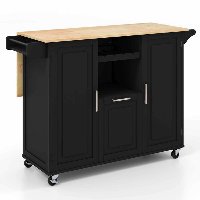 Costway Kitchen Island Trolley Mobile Buffet Sideboard Drop-leaf Tabletop Black