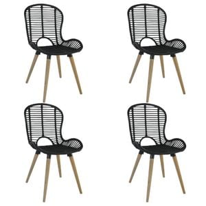 vidaXL 4x Dining Chairs Natural Rattan Black Indoor Kitchen Furniture Seat