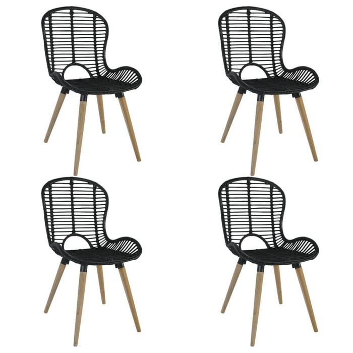 vidaXL 4x Dining Chairs Natural Rattan Black Indoor Kitchen Furniture Seat