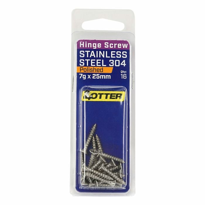 Otter 7 x 25mm Polished Stainless Steel 304 Hinge Screws - 16 Pack