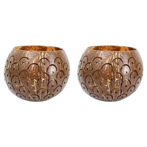 2PK LVD Coconut 13cm Lantern Shell Tea Light Candle Holder - Brown