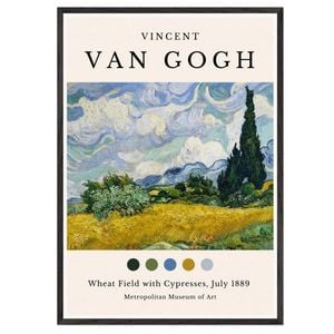 Galrie Van Gogh Wheat Field with Cypresses Art Print - Post-Impressionist Masterpiece, Black Frame, A3 30 x 42cm (12 x 16inch)