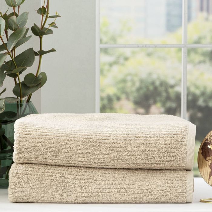 2pc Renee Taylor Cobblestone Bath Sheet/Towel 160cm Cotton Ribbed 650 GSM Stone