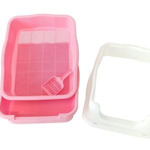 Yes4pets Large Deep Cat Kitty Litter Tray High Wall Pet Toilet Grid Tray With Scoop Pink