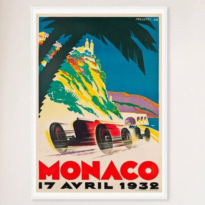 Galrie Monaco Grand Prix 1932 Vintage F1 Racing Poster Classic Motorsport Artwork, White Frame, A4 21 x 30cm (8 x 12inch)