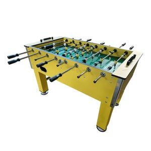 Leaf Living Kicksy 5ft Solid Rod Foosball Table, Wood Grain With Chrome Steel Bars, Cup Holder, Smooth Playfield - Yellow