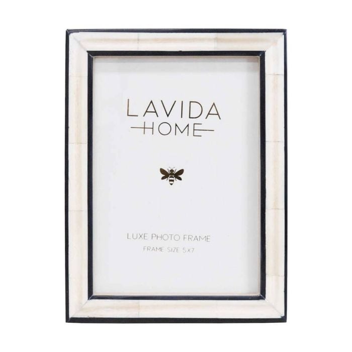 Lvd 5x7 In Marina Bone/resin Picture/photo Frame Ivory/black 20.32x15.24x1.91cm